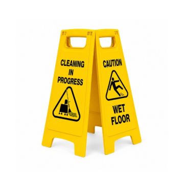 Yellow Safety Signboard 300 x 680mm 2in1 Cleaning & Wet Caution Sign