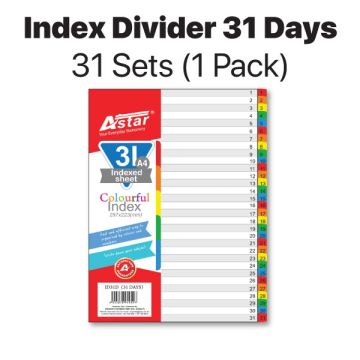 Astar A4 Index Divider 31 Days Plastic 11-Hole Tabs