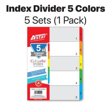 Astar A4 Index Divider 5 Colours Plastic 11-Hole Tabs