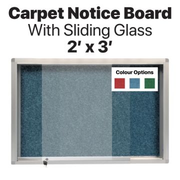 Carpet Notice Board Sliding Glass Key Lock 2ft x 3ft