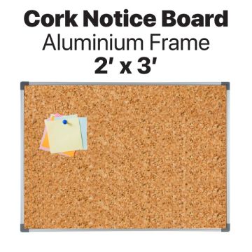 Cork Notice Board Aluminium Frame 2ft x 3ft Wall Mount