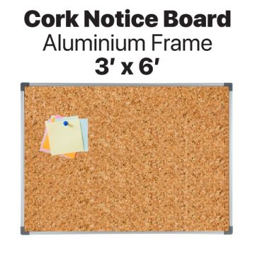 Cork Notice Board Aluminium Frame 3ft x 6ft Wall Mount