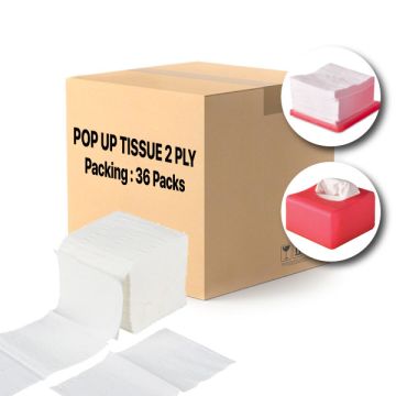 Pop Up Tissue 2 Ply Virgin Pulp Hygienic 100mm x 100mm