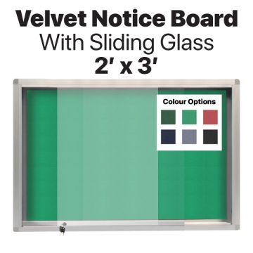 Velcro Notice Board Sliding Glass Aluminium Frame 2x3ft