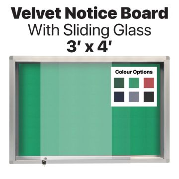Velcro Notice Board Sliding Glass Aluminium Frame 3x4ft