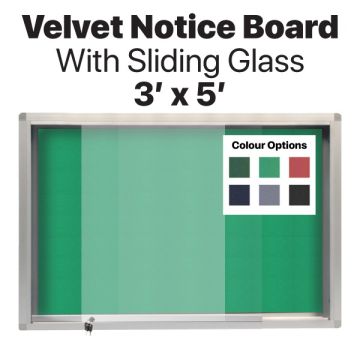 Velcro Notice Board Sliding Glass Aluminium Frame 3x5ft
