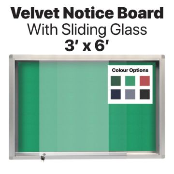 Velcro Notice Board Sliding Glass Aluminium Frame 3x6ft