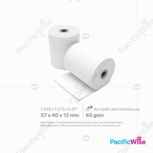 Thermal Paper Rolls/Gulungan Kertas Termal/Paper Rolls/TH 57 x 40 x 12 (100Rolls/Ctn)