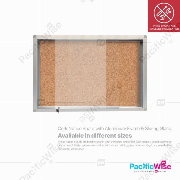 Cork Notice Board with Aluminium Frame & Sliding Glass