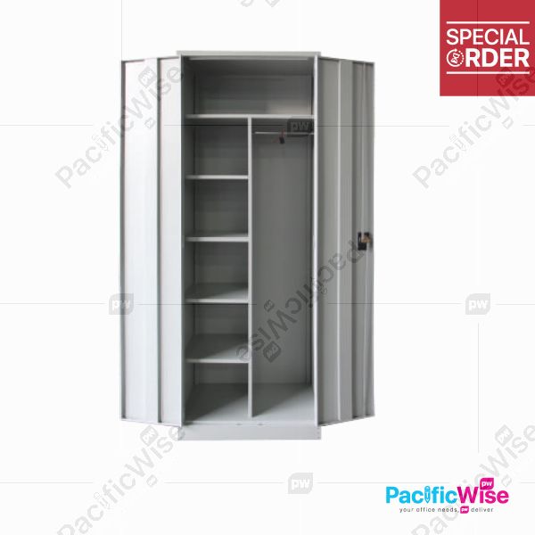 Office Cabinet/Full Height Wardrobe With Steel SCM-0001/Almari Pakaian Tinggi Penuh Dengan Keluli/Wardrobe/File Cabinet/Cupboard/Swinging Door/1 Mirror/1 Top Shelf/1Divider/4 Small Fixed Shelf/1 Cloth Hanging Bar 