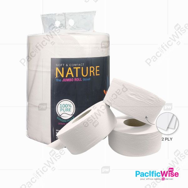 JRT/Nature/Jumbo Roll Tissue/Tuala Roll Jumbo/Virgin Pulp (3 Rolls)