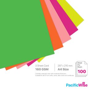 A4/3 Sheet Card/3 Helai Kad 160gsm/Fluorecent Colour/Card Stock Paper (100'S)