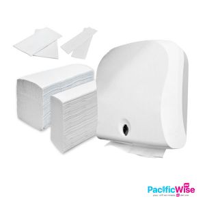 Hand Towel + Dispenser Set/Tuala Tangan + Dispenser Set/Multi Fold Tissue/Inter Fold Tissue/M Fold Tissue/Tissue Paper/Virgin Pulp (1 Carton Tissue + 1 unit Dispenser)