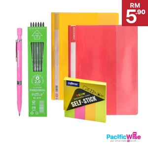 Clutch Pencil + Pencil Lead + Management File + Stick Note{RM5.90-Package 8}/Baile/Lion/Dolphin/Pensil Klac/520/Mata Pensil/2.0mm/File PP/Fail Pengurusan PP/File Filing/807A/A4/Removable Sticky Note/Nota Melekit/DOL-88202/Neon/Pastel Colour