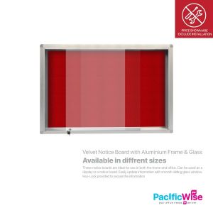 Velvet Notice Board with Aluminium Frame & Sliding Glass
