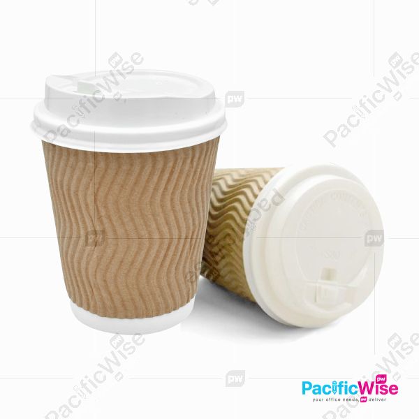 Hot Cup with Lid/8oz/Cawan Air Panas/Disposable Coffee Hot Sweet Corn Cup Thick/S Ripple/Brown+White (25set)