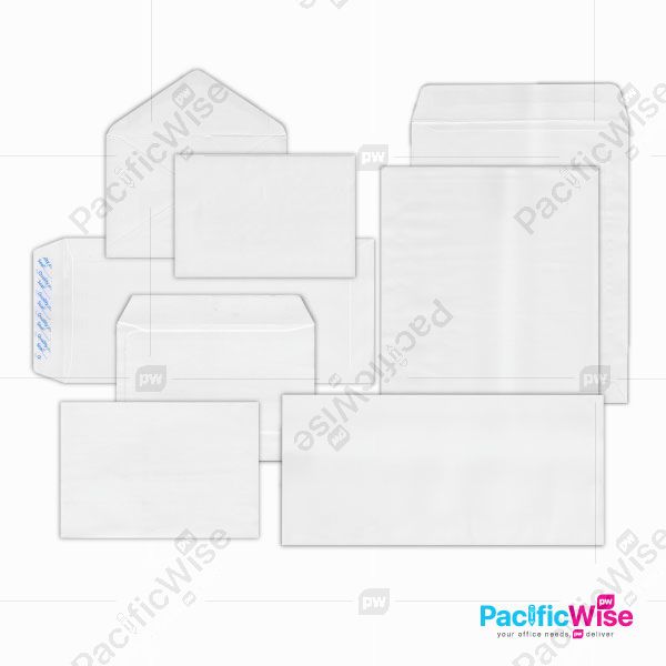 White Envelope/Sampul Surat Putih/Tiada-Tetingkap/Non-Window Envelope/Peal & Seal (Various Size)
