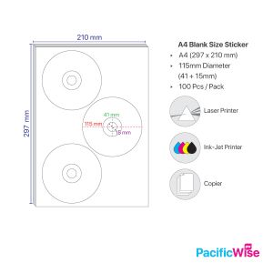 Sticker Label/A4 Simili Sticker Label/Label Pelekat Simili/Labels Sheet Paper/White Sticker/Round Shape (100'S/Pack) 115mm-41mm-15mm