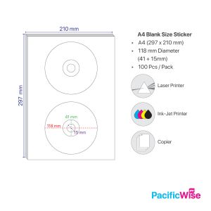 Sticker Label/A4 Simili Sticker Label/Label Pelekat Simili/Labels Sheet Paper/White Sticker/Round Shape (100'S/Pack) 118mm-41mm-15mm