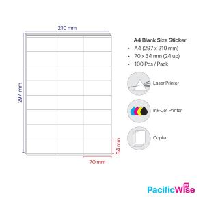 Sticker Label/A4 Simili Sticker Label/Label Pelekat Simili/Labels Sheet Paper/White Sticker (100'S/Pack) 24 Up/70mm x 34mm