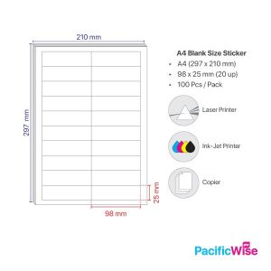 Sticker Label/A4 Simili Sticker Label/Label Pelekat Simili/Labels Sheet Paper/White Sticker (100'S/Pack) 20 Up/98mm x 25mm