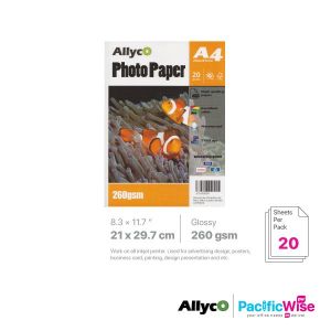 Allyco/A4/Photo Paper Glossy/Kertas Foto Berkilat 260gsm/Photograph (20'S)