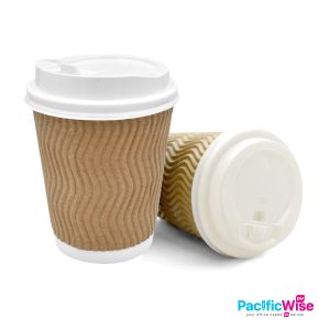 Hot Cup with Lid/8oz/Cawan Air Panas/Disposable Coffee Hot Sweet Corn Cup Thick/S Ripple/Brown+White (25set)