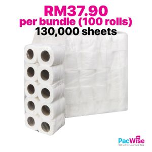 Toilet Roll/Gulung Tisu/2 Ply Tissue Paper/Virgin Pulp (100 Rolls x 130000 Sheets)